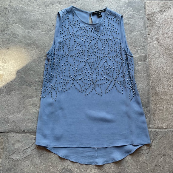 Sandra Angelozzi Tops - Sandra Angelozzi baby blue viscose blouse with bead detail XS